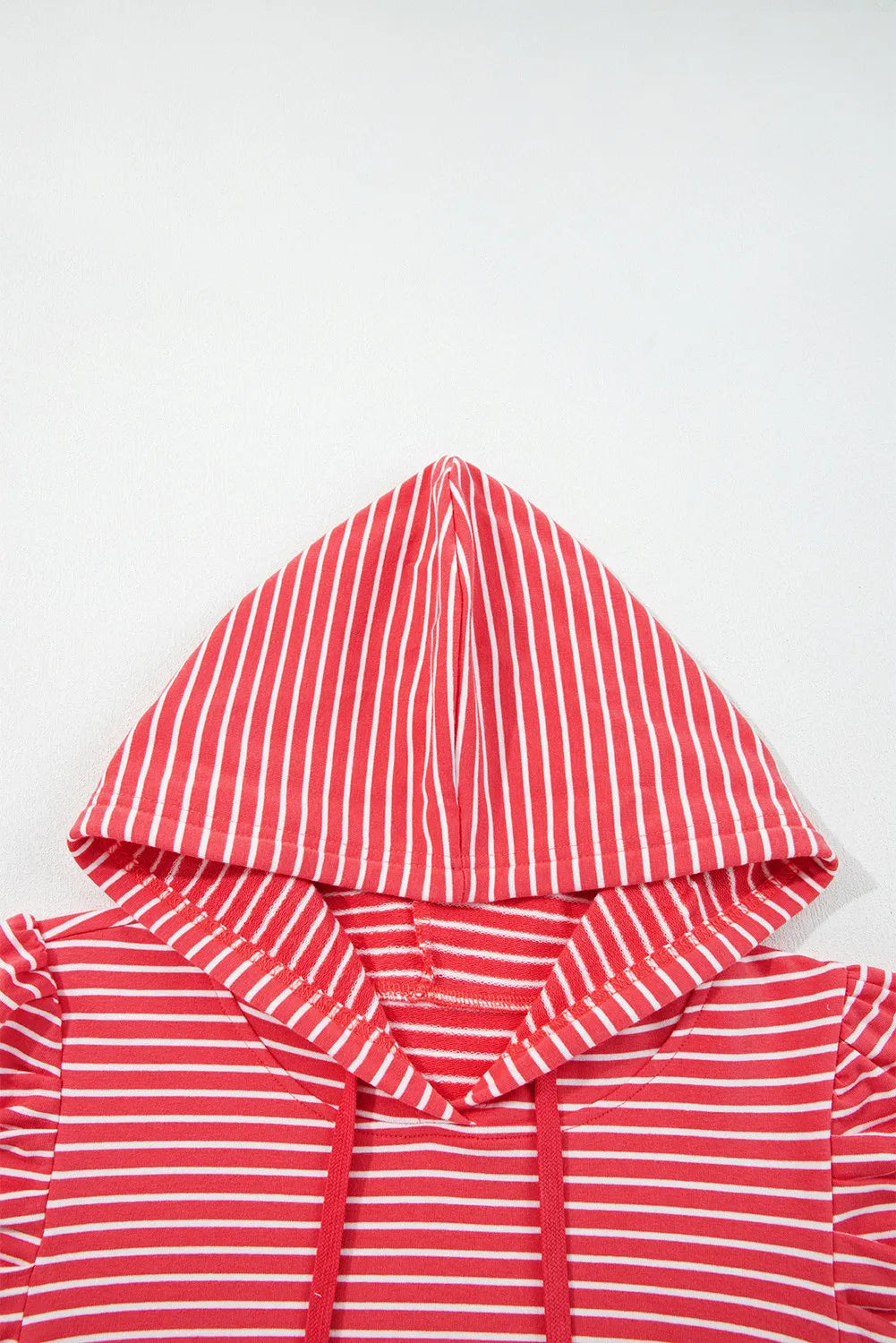 Red Stripe Puff Sleeve Stripe Hoodie