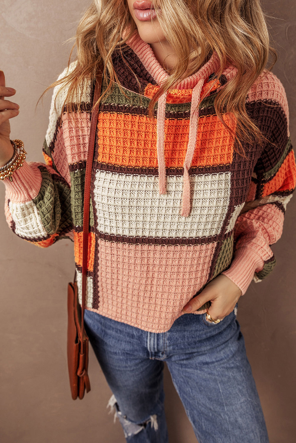 Presale Orange Block Mock Neck Sweater