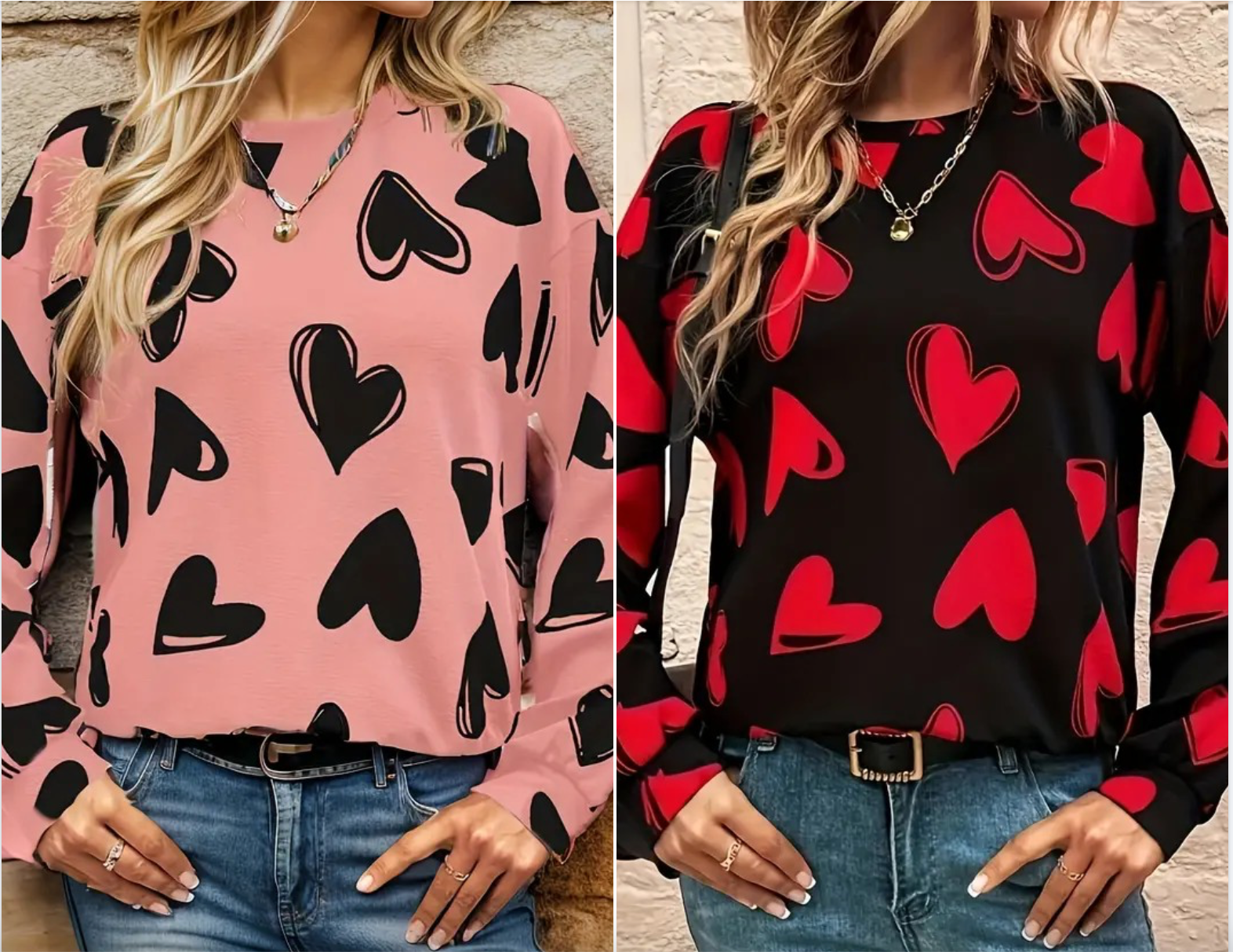 Heart Print Pullover Sweatshirt 5545