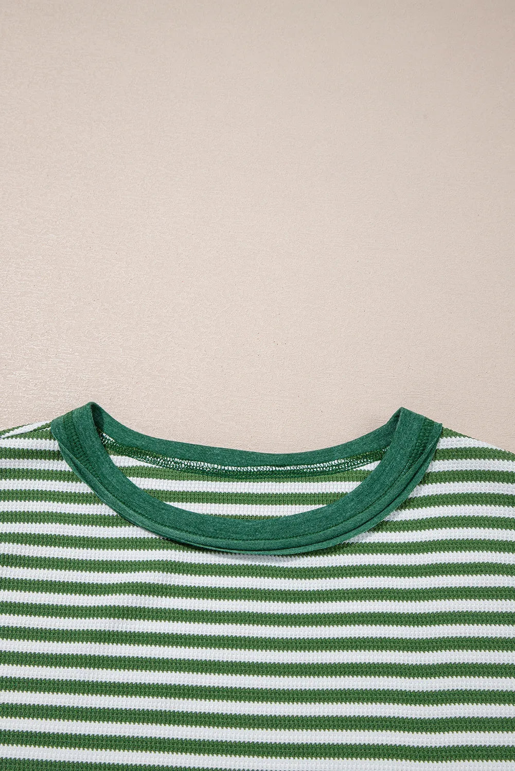 Green Stripe Thermal Knit Drop Shoulder Casual Top Full Size Run