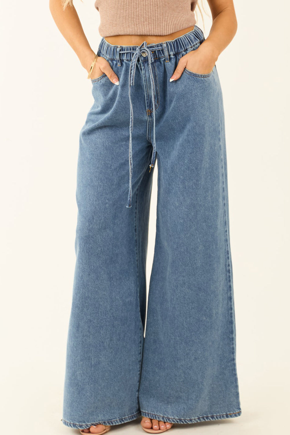 Dusk Blue Medium Wash Super Wide Leg Denim Pants  Item NO.: 5528