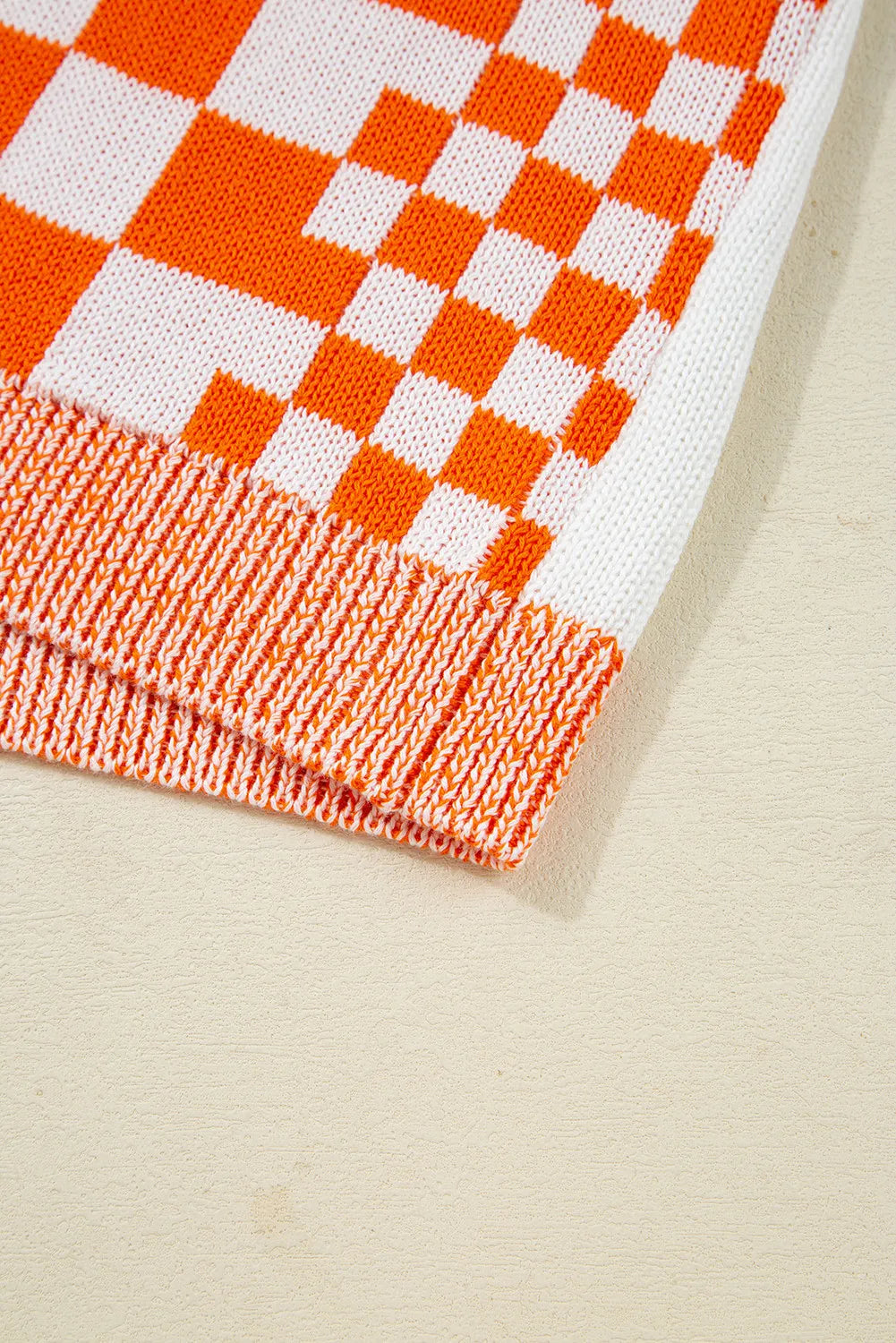 Orange Regular & Plus Size Checkered Bubble Sleeve Drop Shoulder Open Cardigan