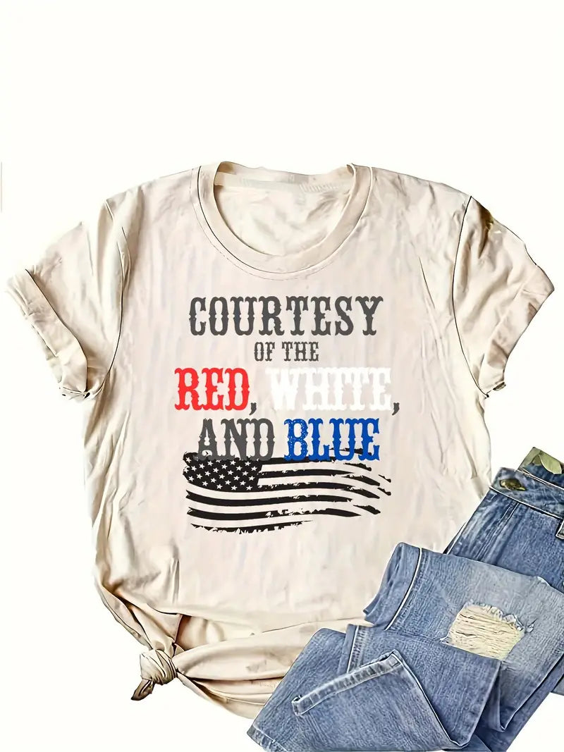 American Flag & Letter Print T-Shirt
