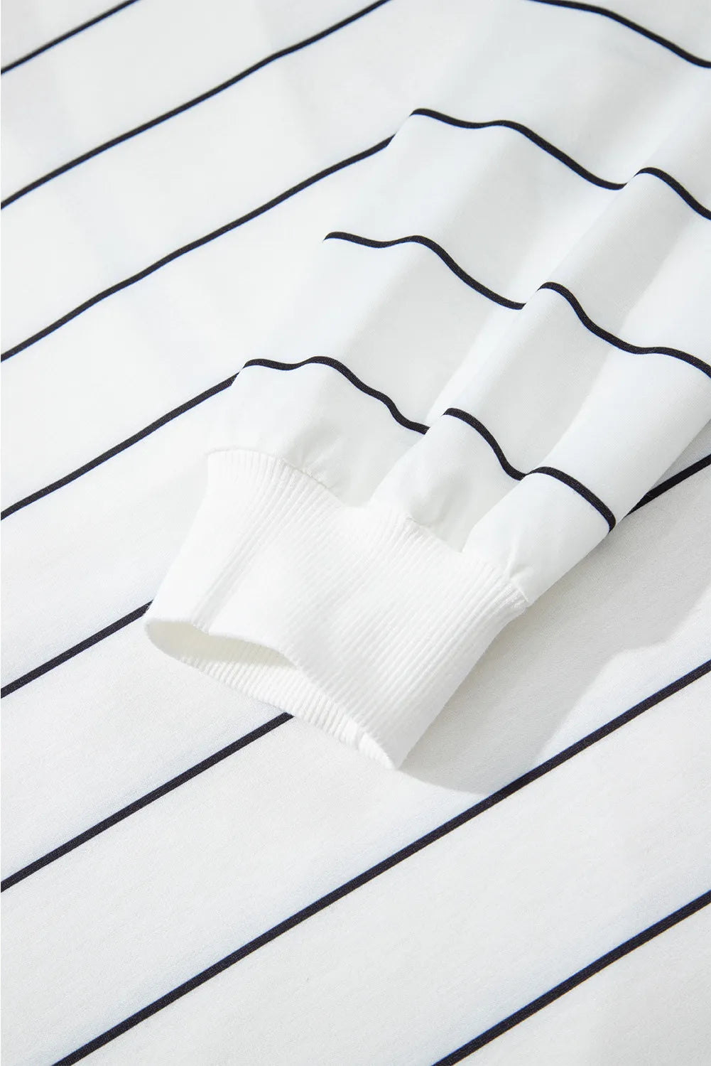 White with Black Stripe Zip V Neck Casual Stripe Print Drop Shoulder Long Sleeve Top