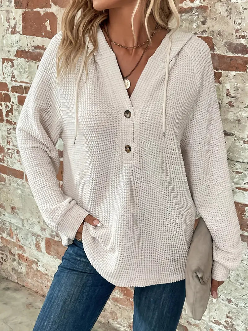 Waffle Button Front Pullover Hoodie 1131