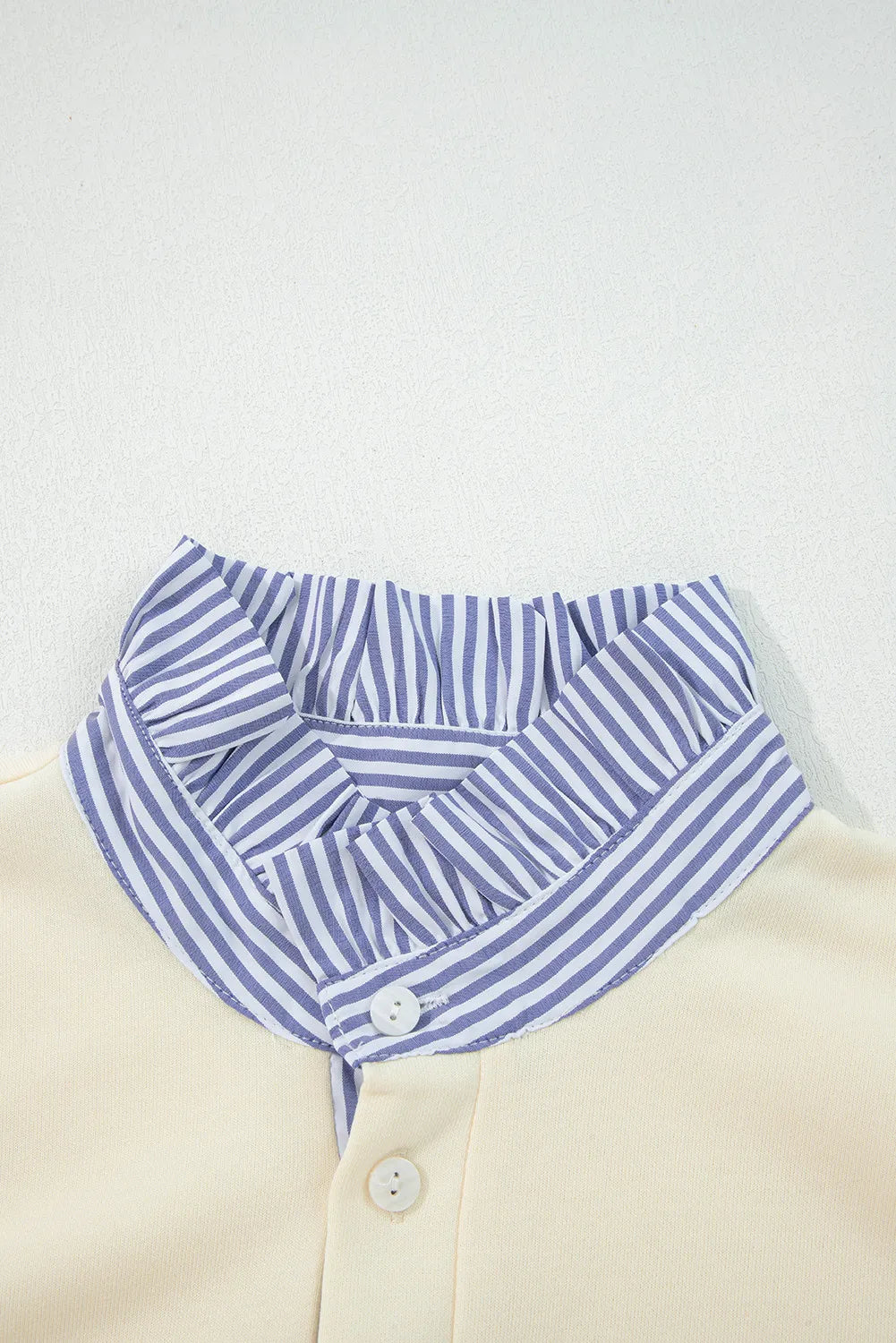 White Button Striped Collar Patchwork Puff Sleeve Sweatshirt