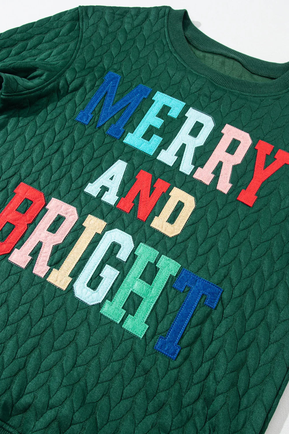 Green Merry And Bright Cable Knit Pullover Sweatshirt