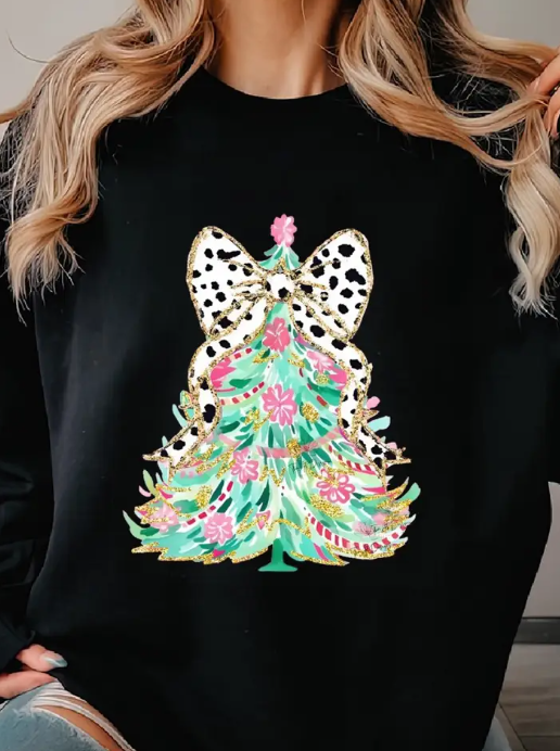 Christmas Tree & Glitter Bow Sweatshirt