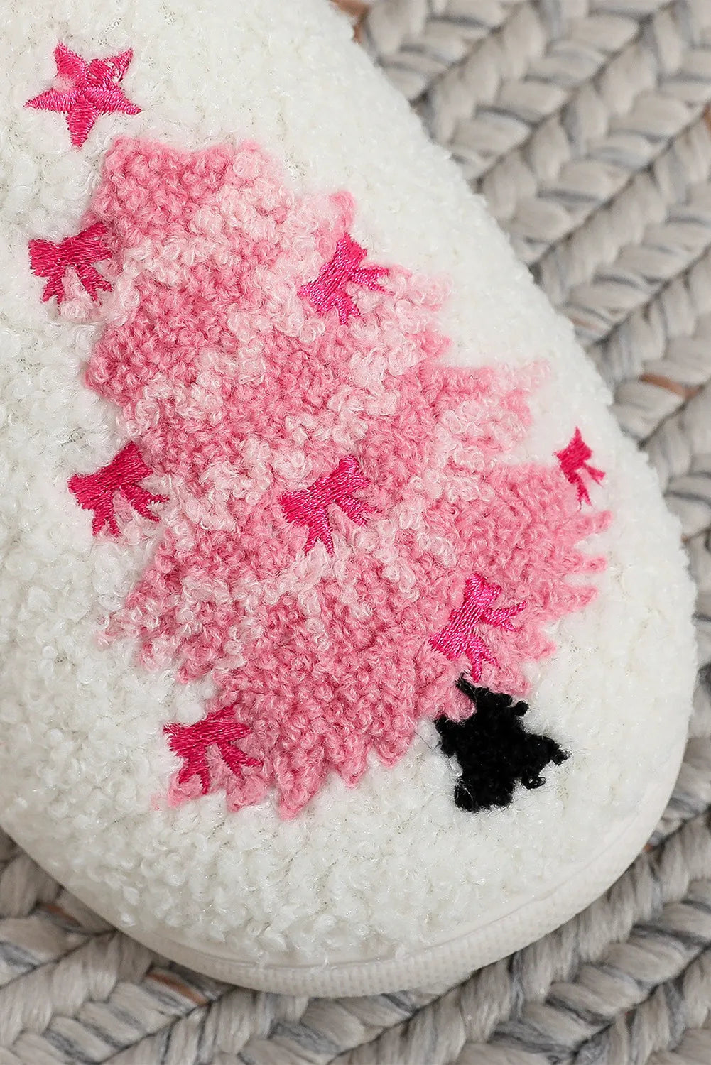 White Plush Christmas Tree Color Contrasted Liner House Slippers