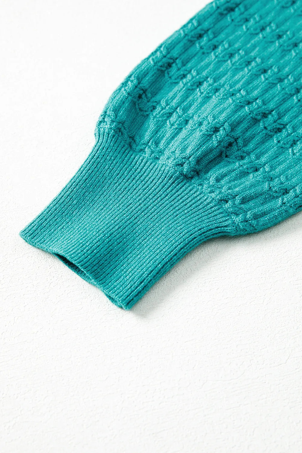Sea Green Trendy Pattern Knit Ribbed Cuffs Crew Neck Sweater