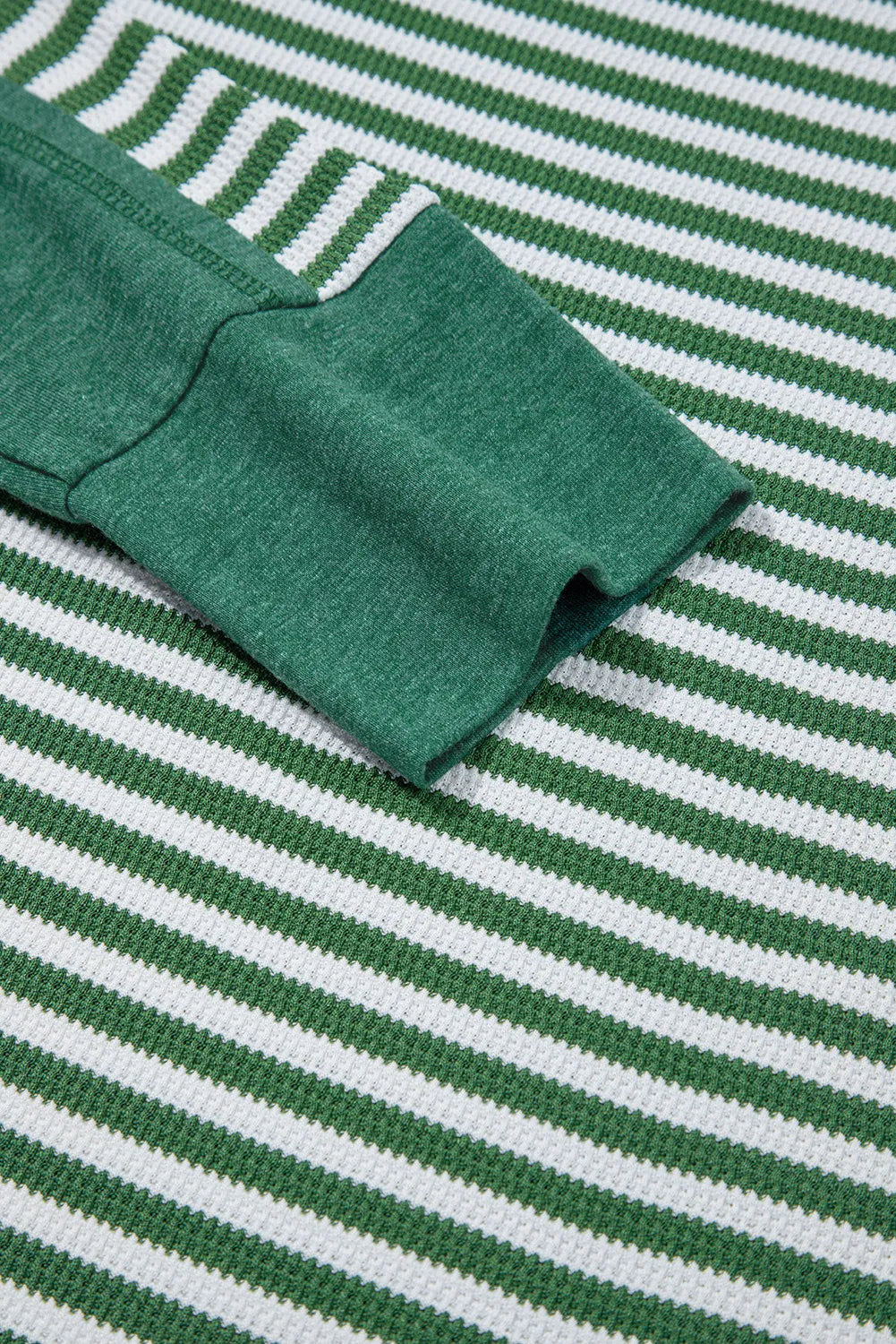 Green Stripe Thermal Knit Drop Shoulder Casual Top Full Size Run