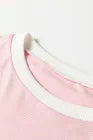 Pink Stripe Contrast Edge Patchwork Long Sleeve Top