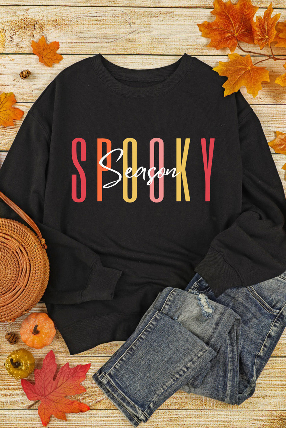 Black Spooky Season Halloween Fashion Graphic Sweatshirt Item NO.: 5399