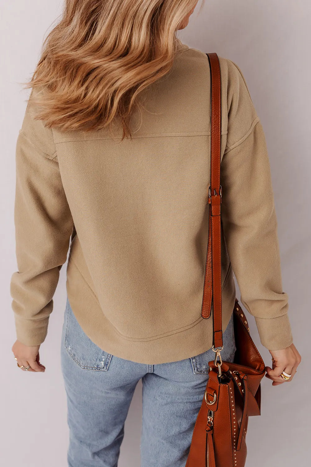 Light French Beige Grommet Detail V Neck Sweatshirt