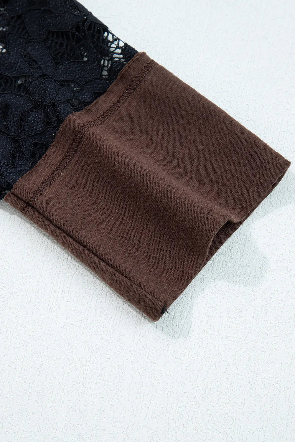 Dark Brown Sheer Lace Patchwork Casual Long Sleeve Tee