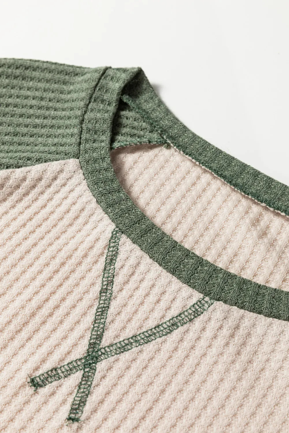Mist Green Waffle Color Block Raglan Sleeve Top