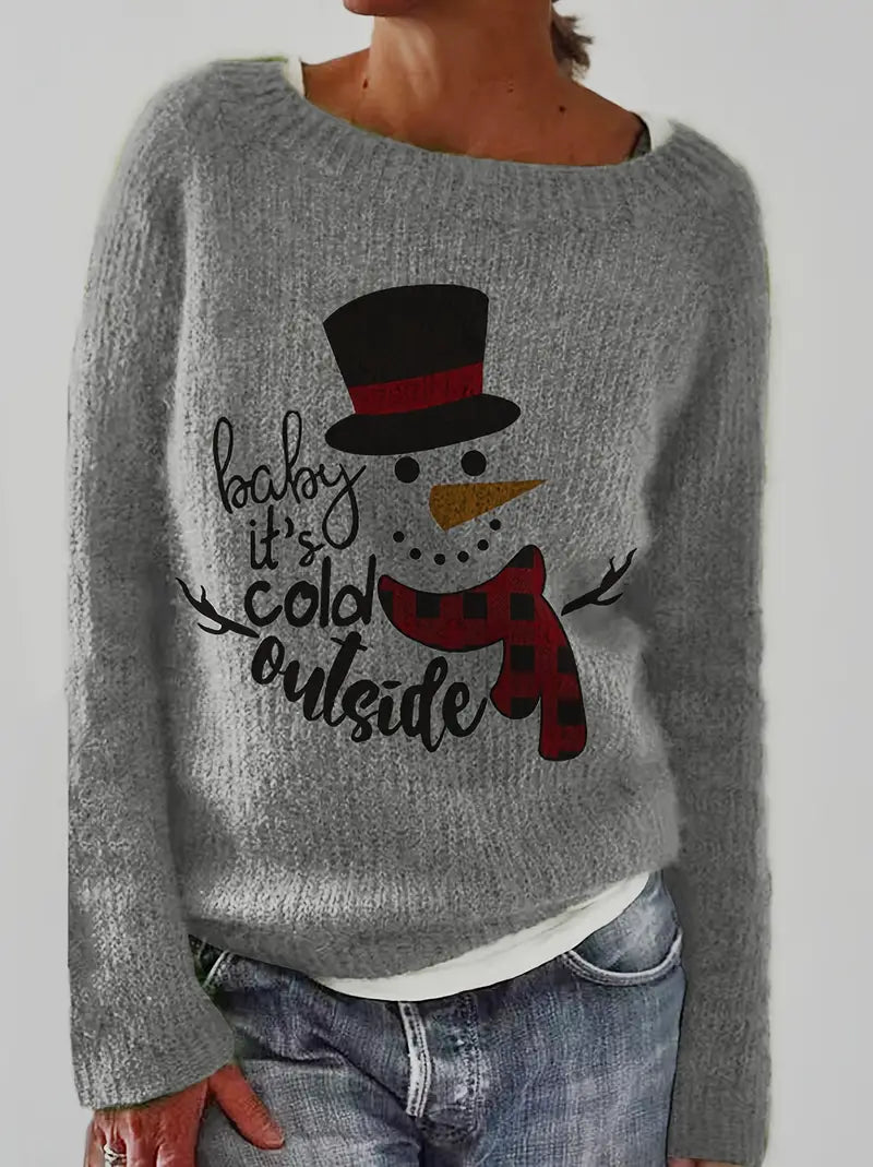 Snowman & Letter Pattern Pullover Sweater 1130