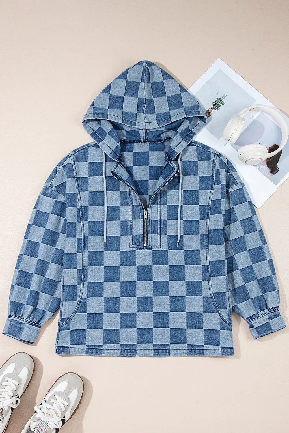 Denim Checkerboard Pullover