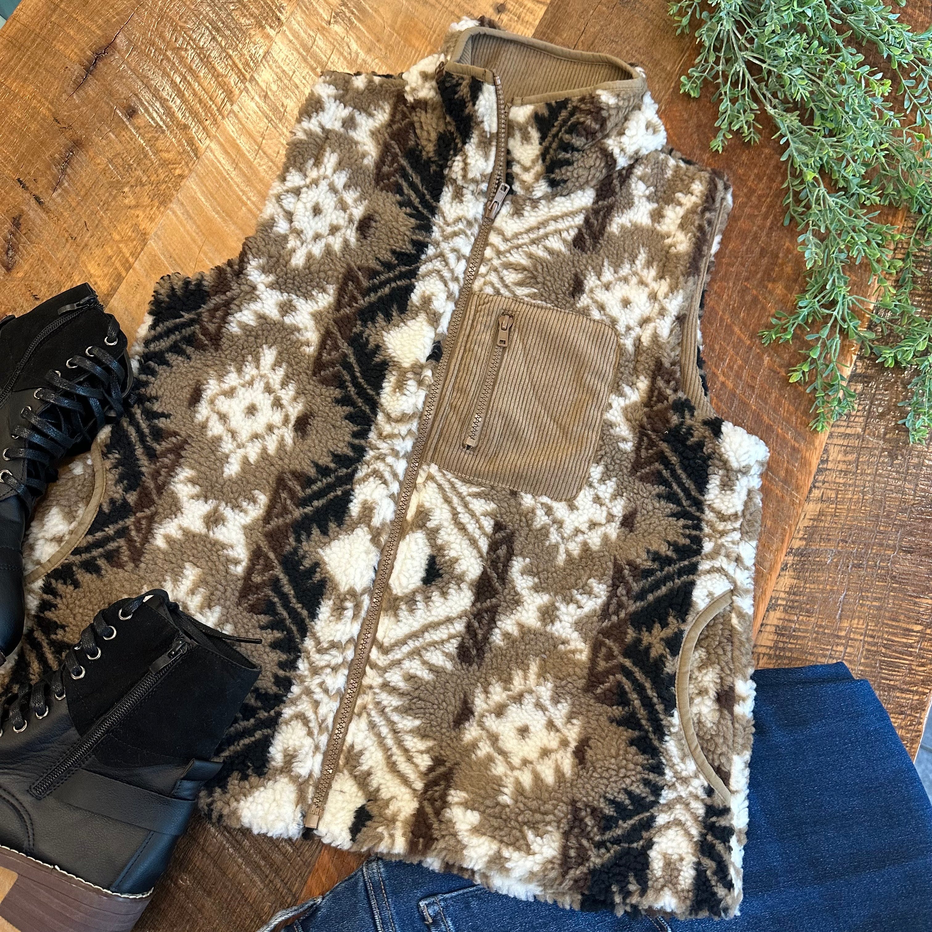 Printed casual fleece vest 0093