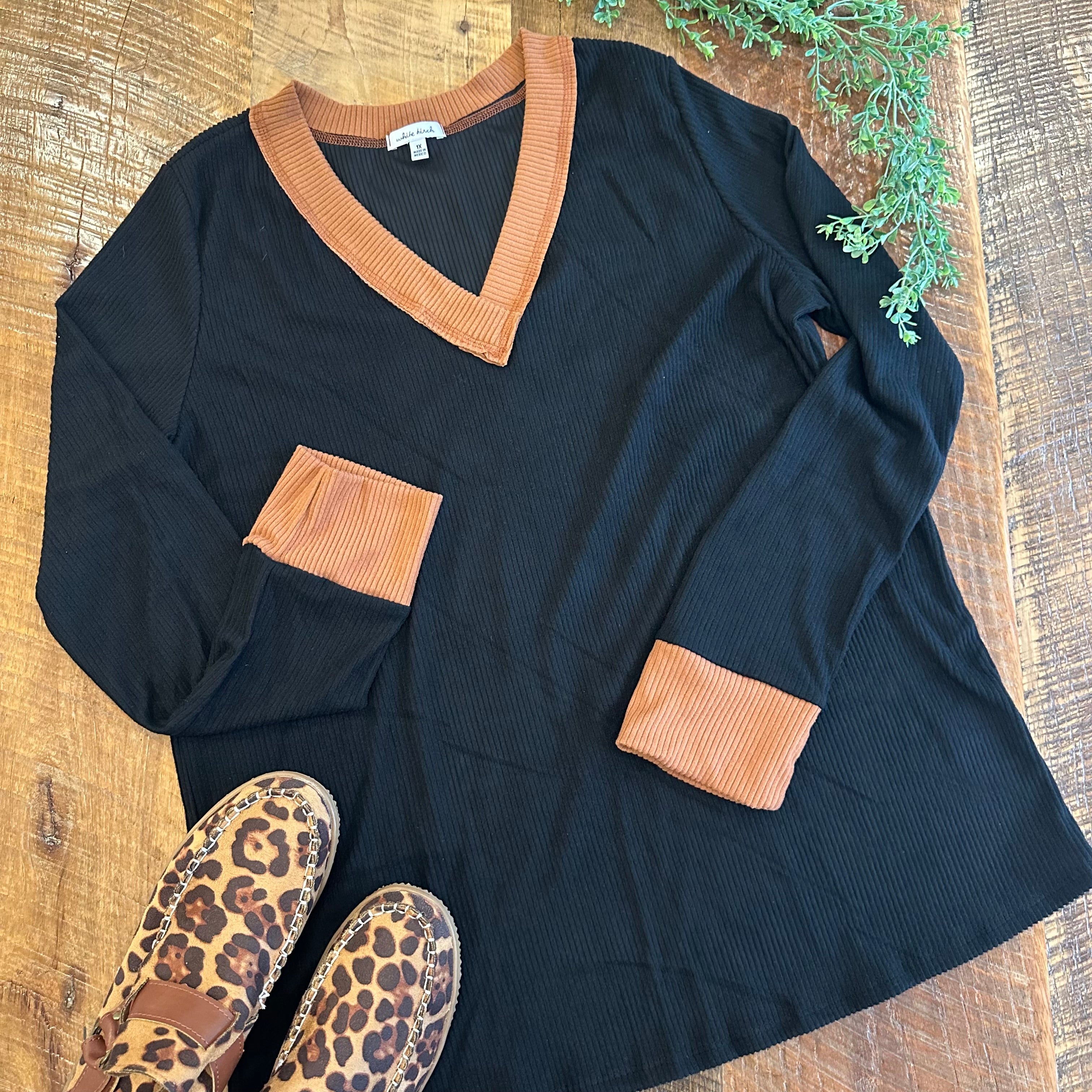 Long Sleeve V Neck Plus Size Shirt