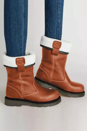 Lined Cuffed Leathered Boot - Camel