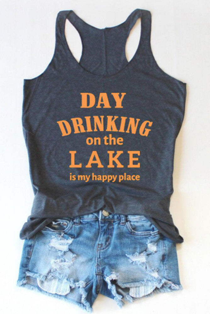 Navy" Day Drinking"  Letter Printed Tank Top Item NO.: 043