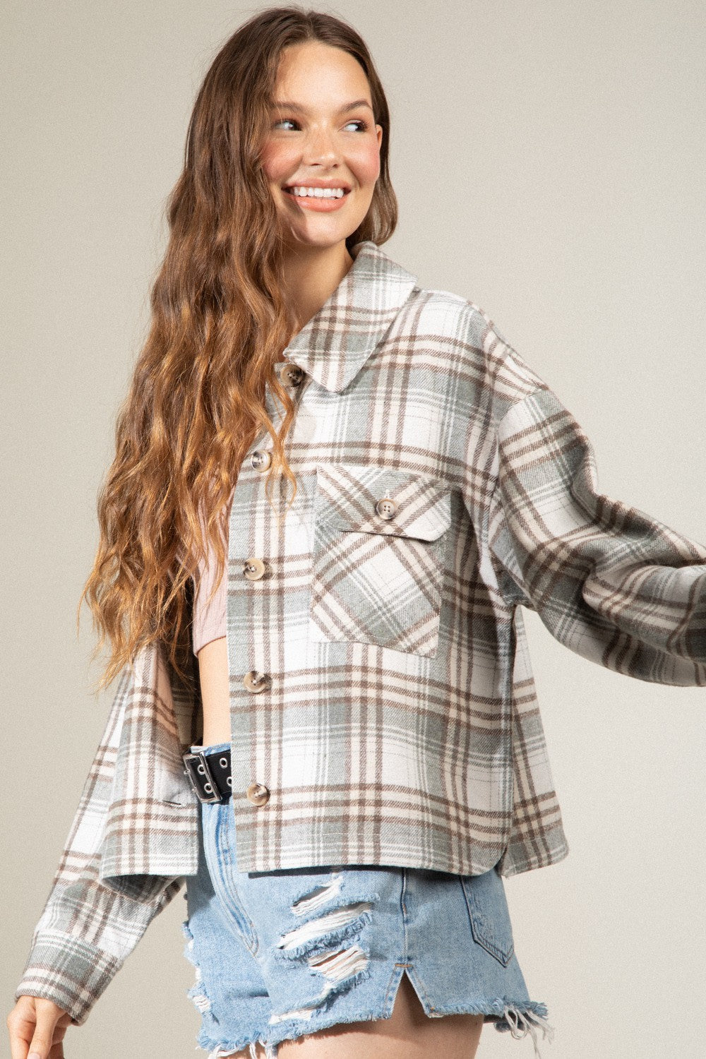 Plaid casual button down jacket 0048