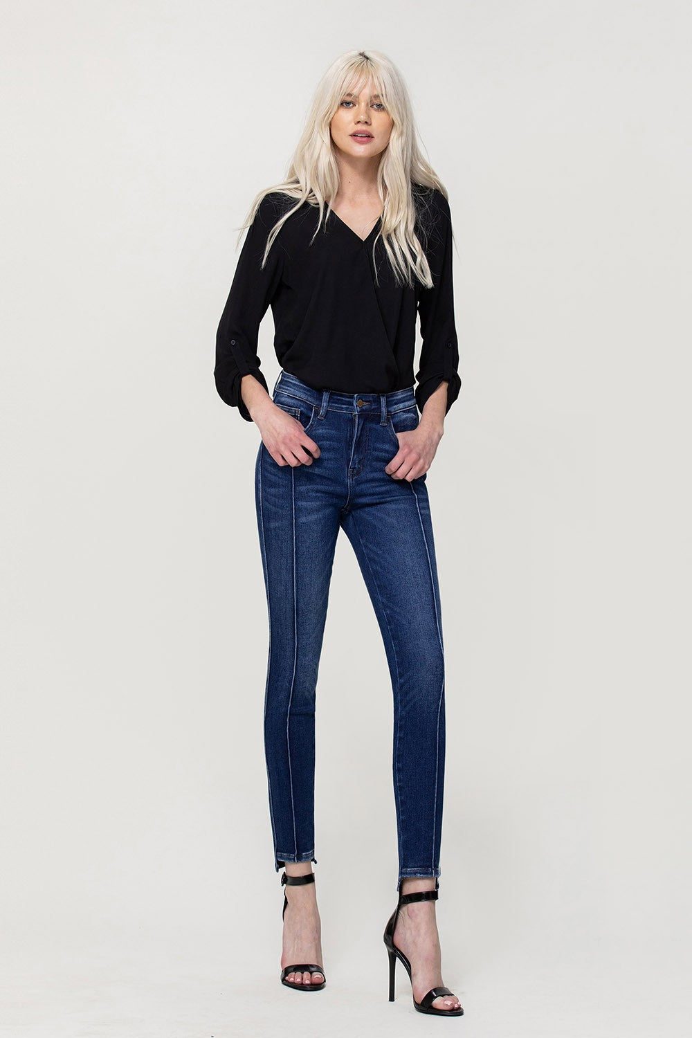 FLYING MONEY- HIGH RISE ANKLE SKINNY W FRONT SEAM AND UNEVEN HEM F4388 - SKINNY JEAN