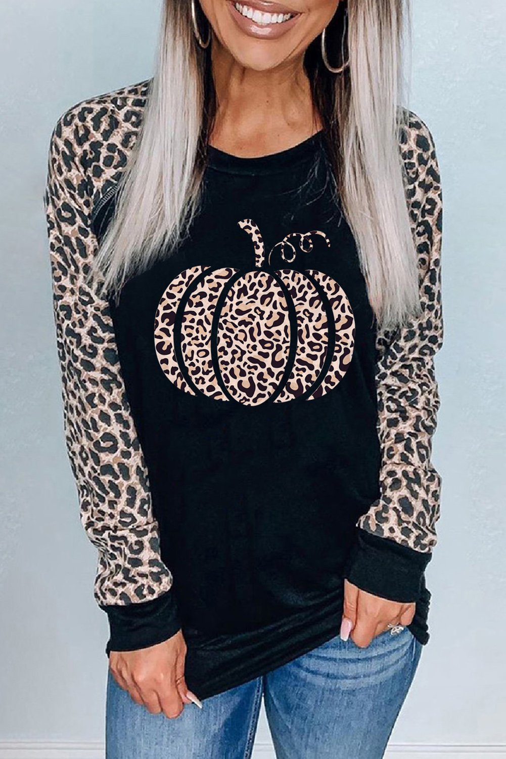 Leopard Sleeves & Pumpkin Top NO: 6038