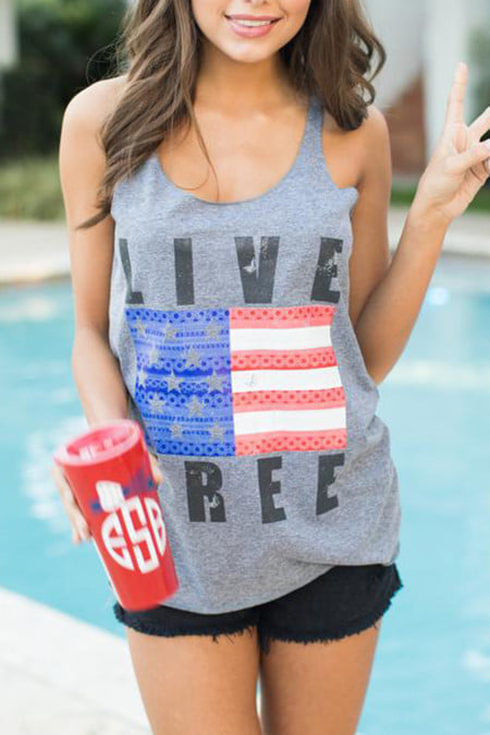 Gray LIVE FREE Graphic Tank Top 1553