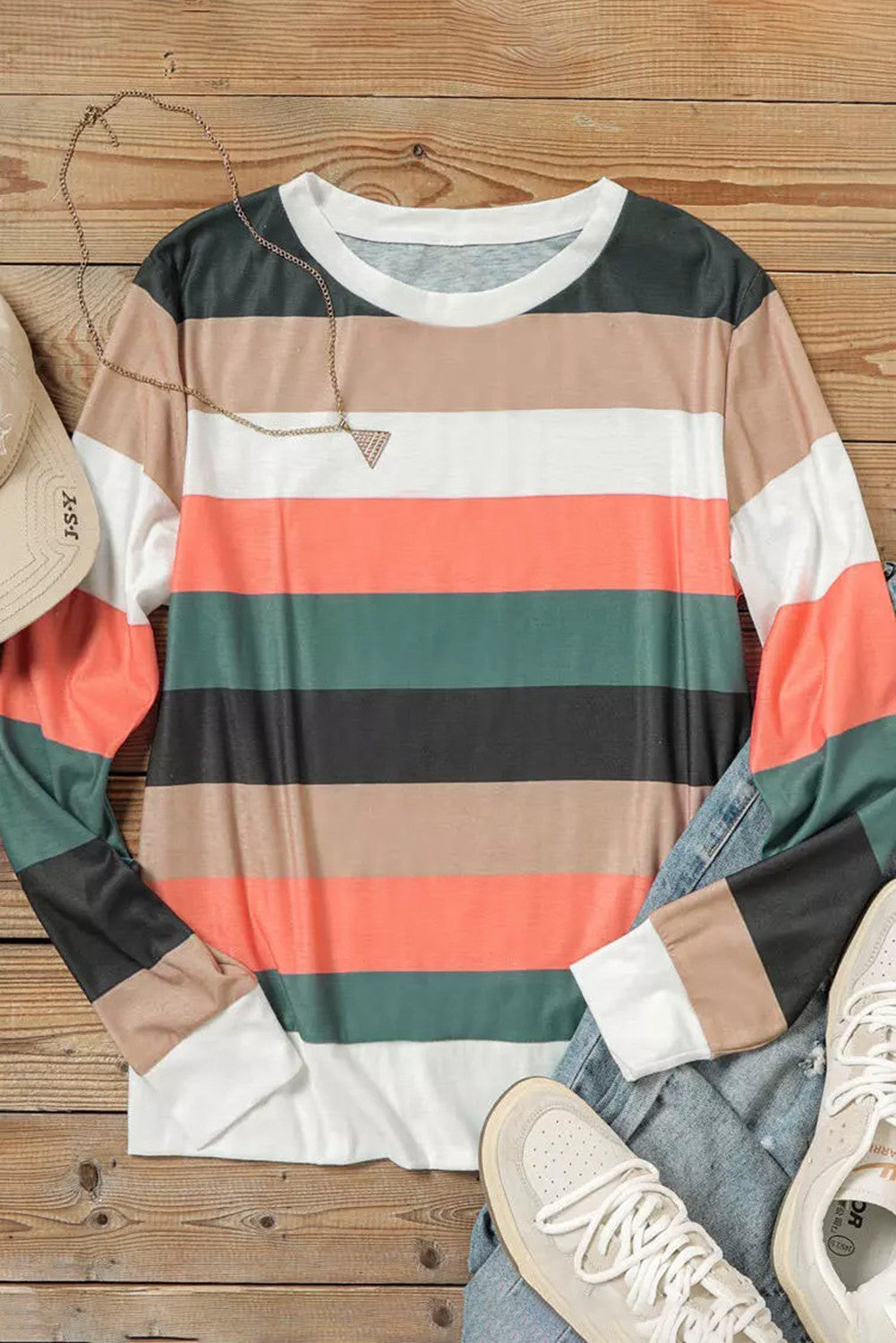Color Block Striped Long Sleeve Blouse Item NO.: 1238