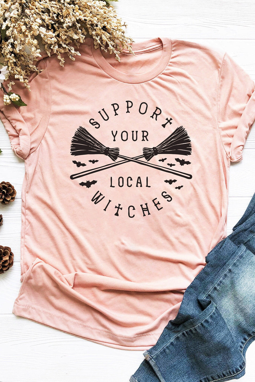 Pink Support Your Local Witches Graphic T Shirt NO: 8817