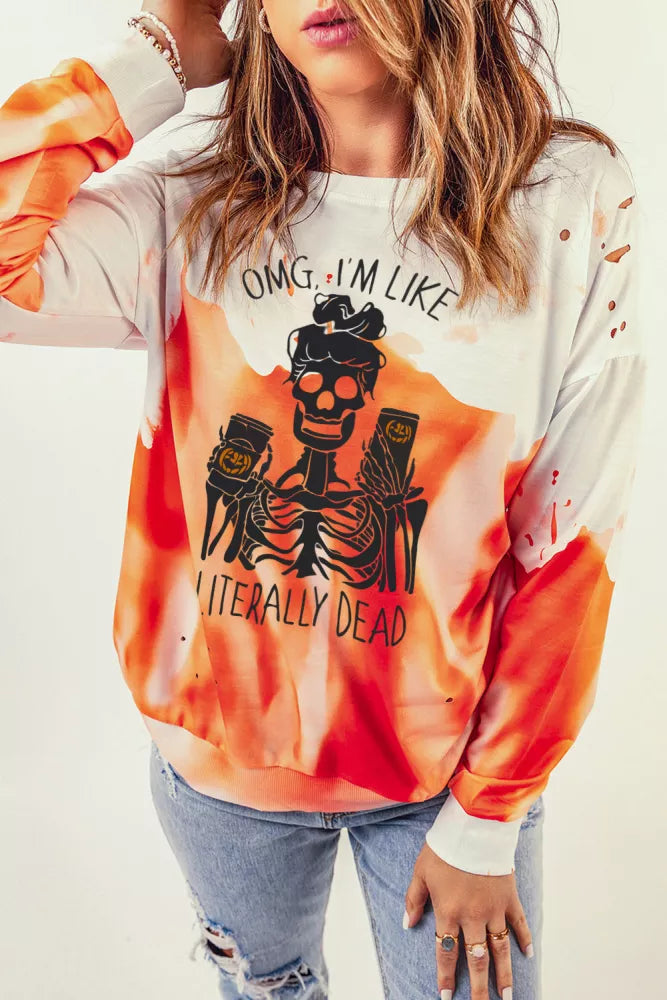 Orange Skeleton Letter Tie Dye Print Pullover Sweatshirt Item NO.: 25313169