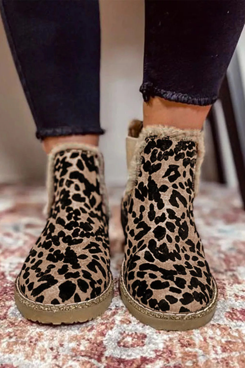 Leopard Zip Up Fleece Linning Chelsea Boots Item NO.: 2170