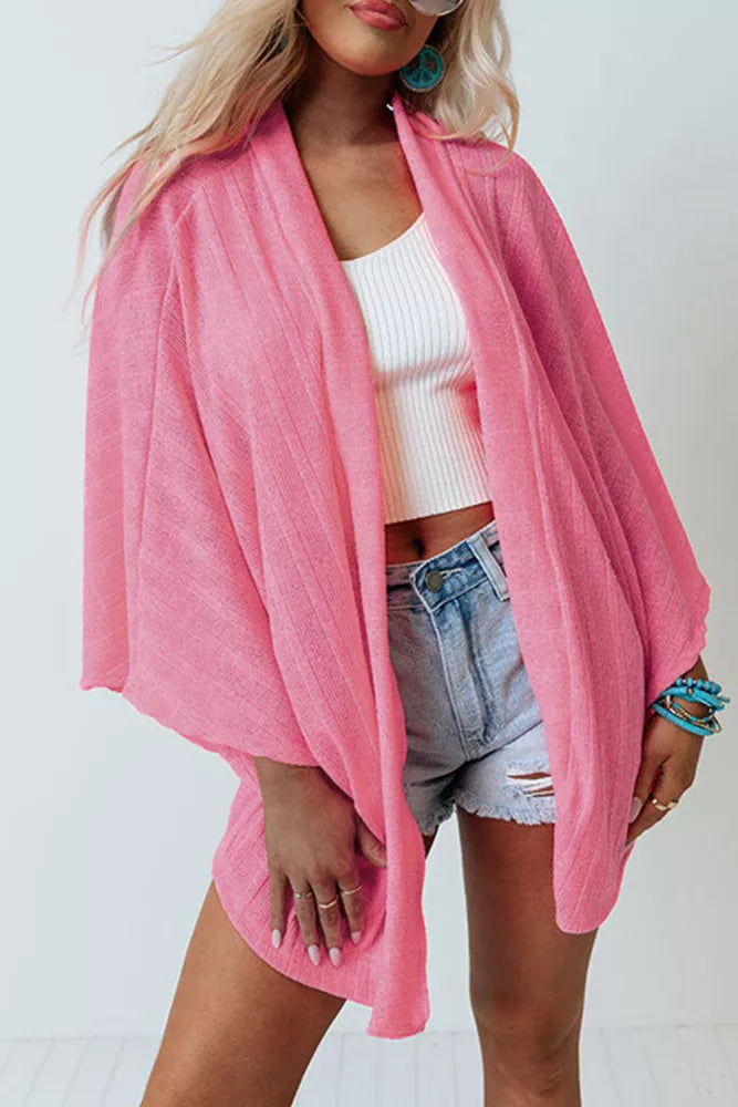Pink Open Front Kimono Sleeves Knit Cardigan Item NO.: 2541484