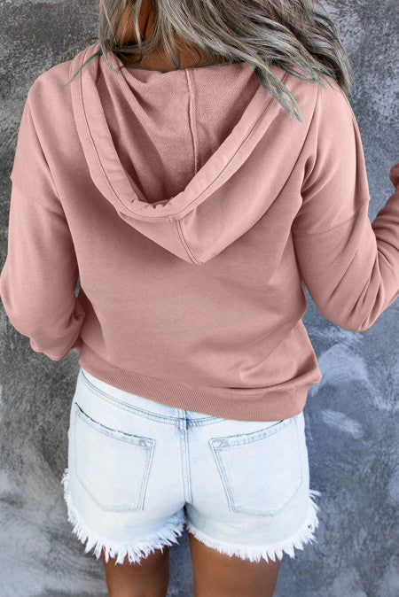 Pink Snap Button Pullover Hoodie with Pocket Item NO.: 7874