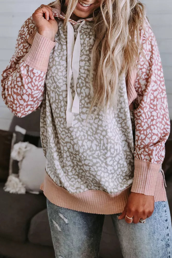 Pink Leopard Long Sleeve Hooded Sweatshirt Item NO.: 2327