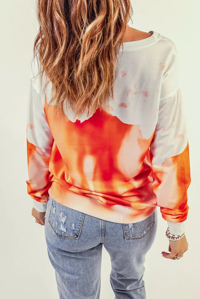 Orange Skeleton Letter Tie Dye Print Pullover Sweatshirt Item NO.: 25313169