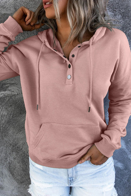 Pink Snap Button Pullover Hoodie with Pocket Item NO.: 7874