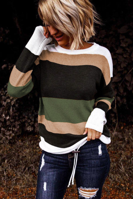 Green Colorblock Knit Sweater Item NO.2162