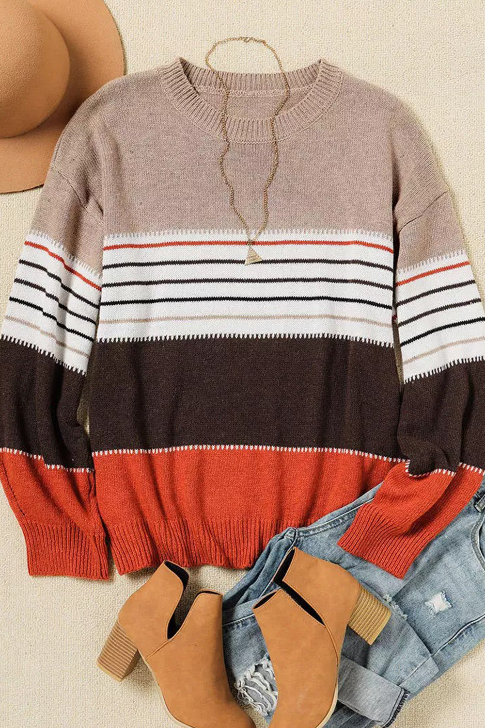 Color Block Striped Knit Oversize Sweater 2546