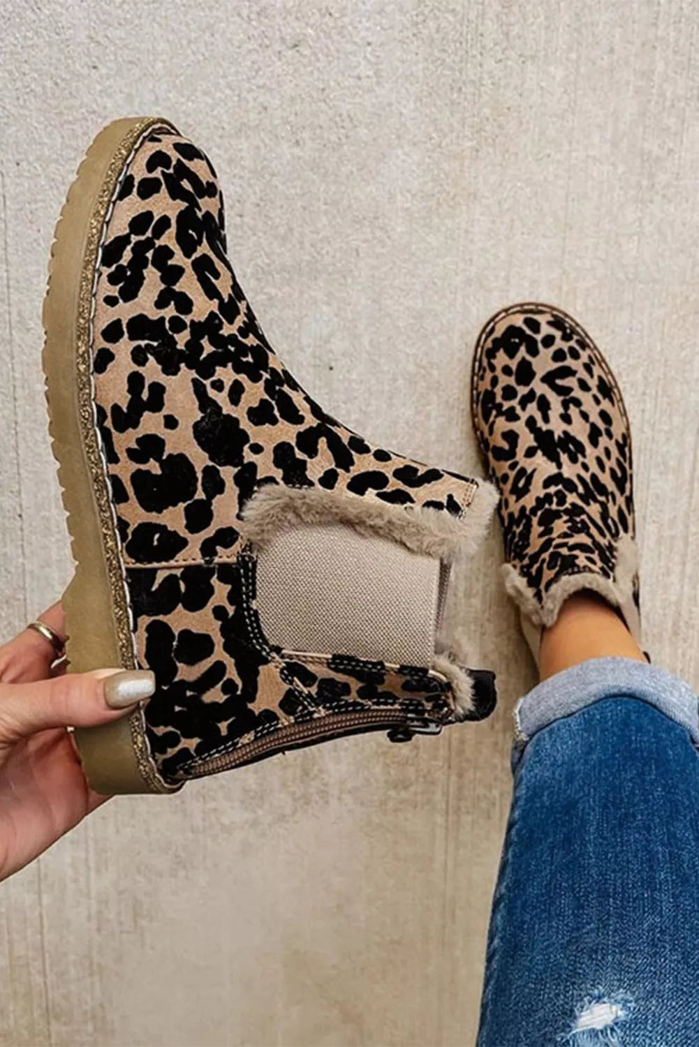Leopard Zip Up Fleece Linning Chelsea Boots Item NO.: 2170