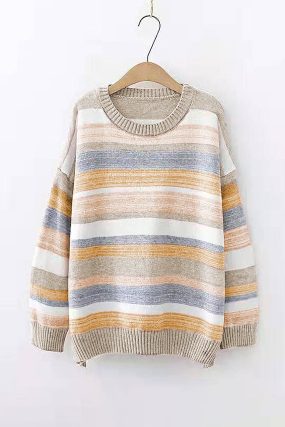 Striped Crew Neck Knitted Pullover Sweater 2597