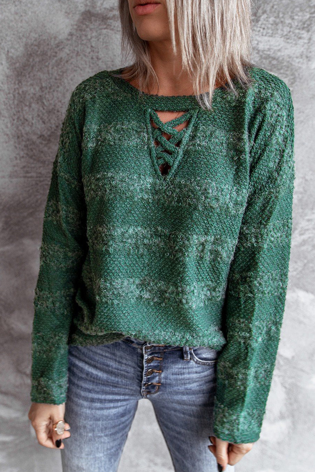 Green Crisscross Keyhole Fuzzy Sweater NO: 2008