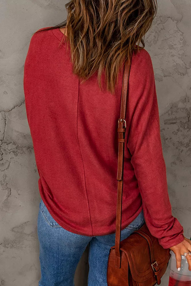 Red Solid Color Patchwork Long Sleeve Top Item NO.: 25116809