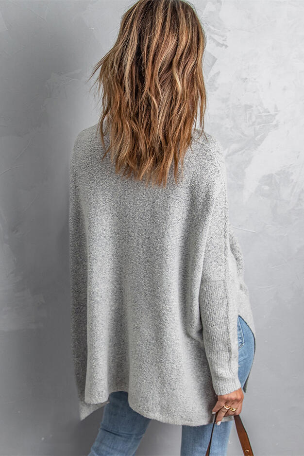 Grey High Neck Oversized Sweater with Slits Item NO.: 2040